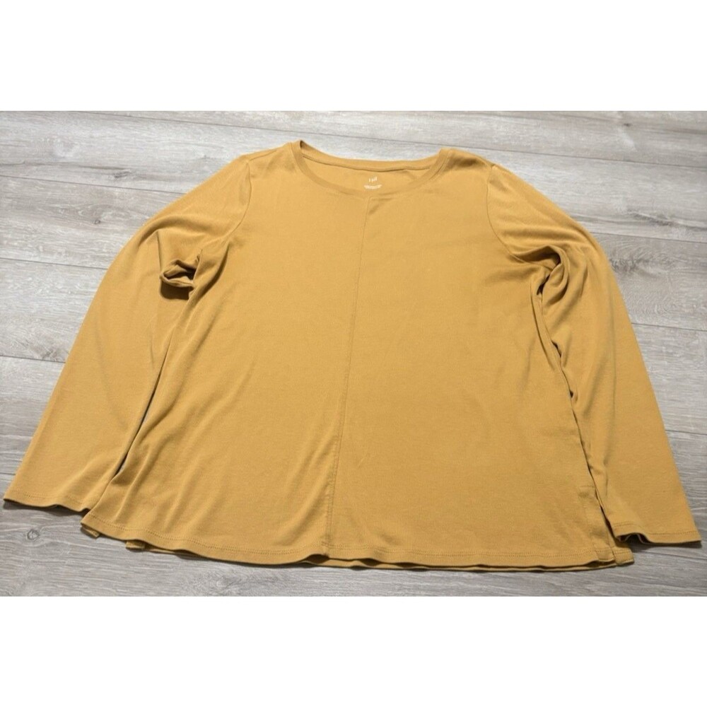 J. Jill Long Sleeve Pima Crew Neck Tee 100% Cotton Mustard Yellow Women's Medium